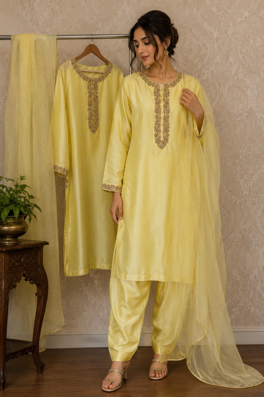 Radiant Yellow Silk Kurta Set | Embroidered Elegance with Dupatta